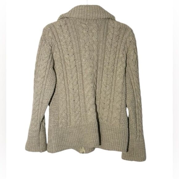 Peregrine Tan 100% Pure New Wool Cable Knit Zip Up Cardigan Sweater Size Medium - Picture 2 of 7